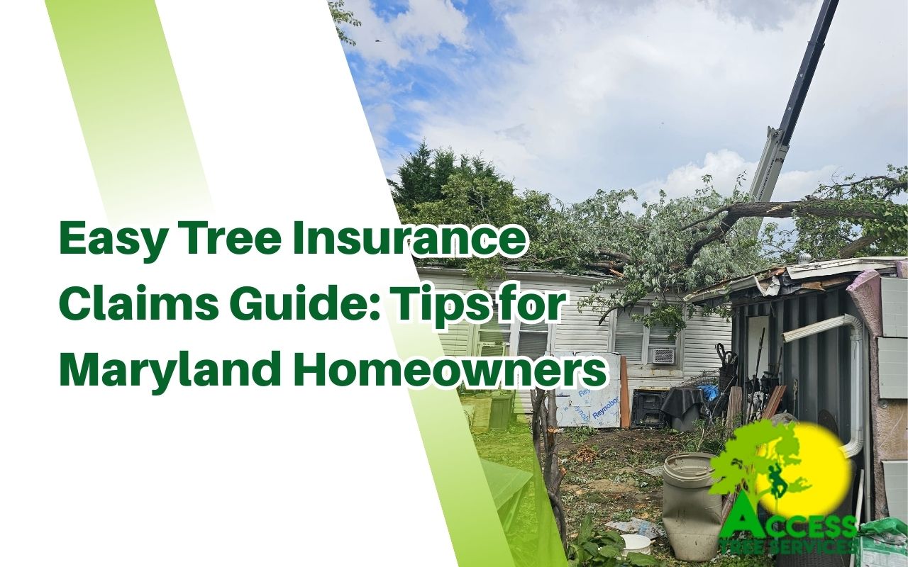 Tree Insurance Claims Guide in Maryland with a photo checklist showing roof and yard storm damage