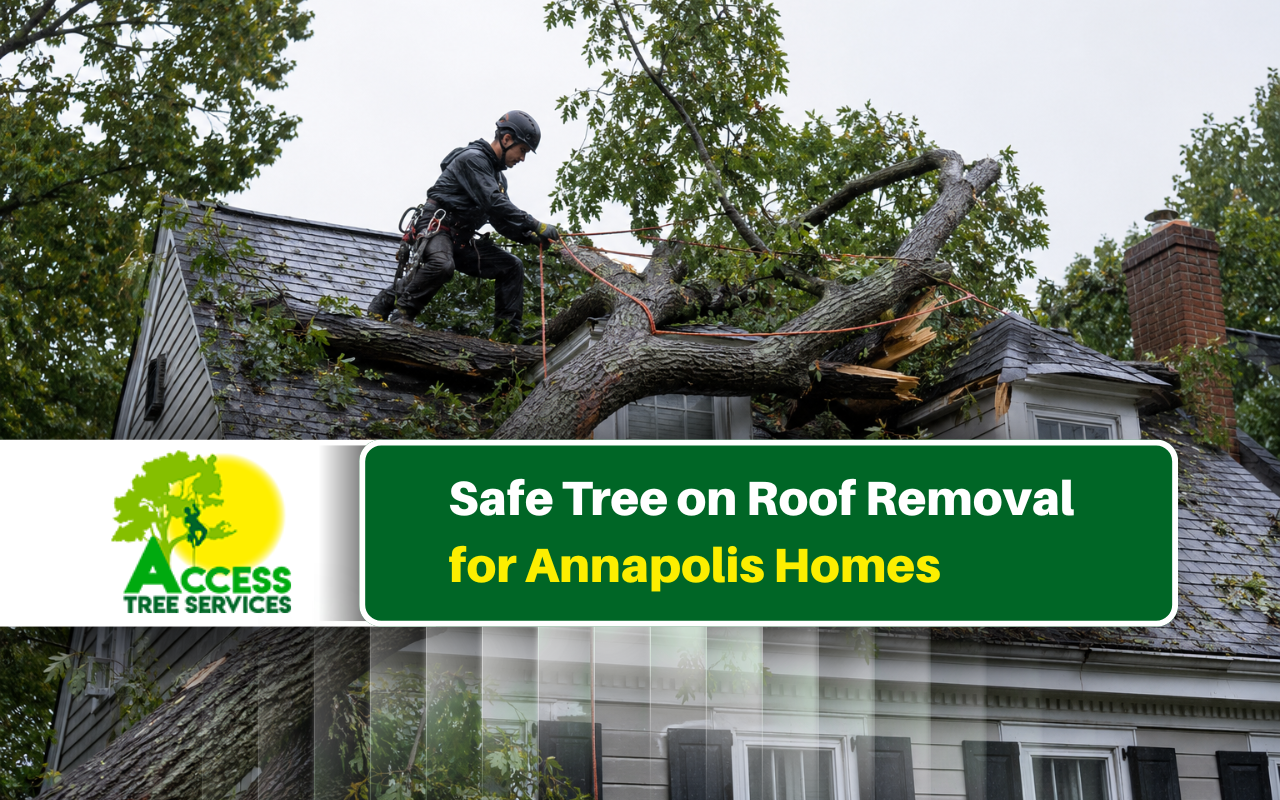Tree on roof removal after storm damage in Annapolis